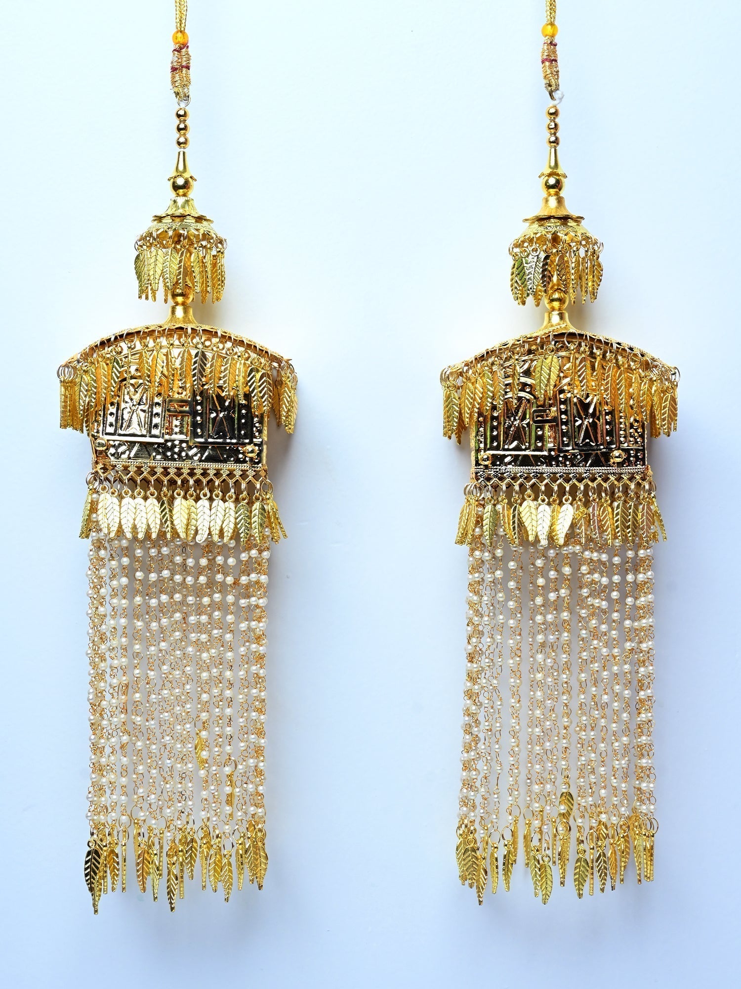 Vrinda White Pearl Hanging With Doli Motifs Gold Plated Kalire - qivii