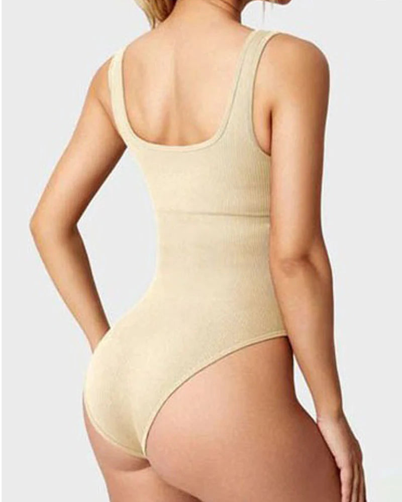 Women's Shapewear Bodysuits Sexy Ribbed Sleeveless Square Neck Tank Tops - By Qivii