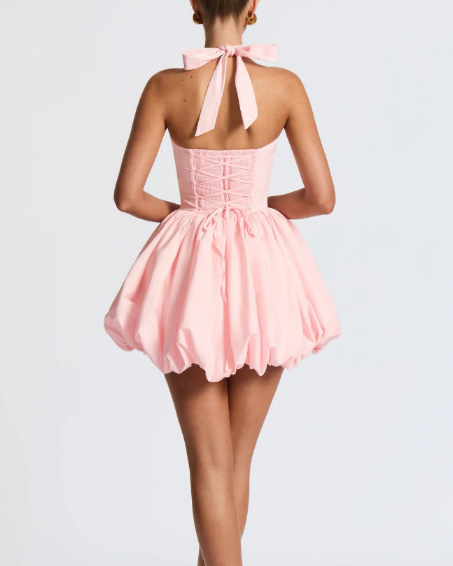 Halter Polka Dot Bubble Mini Dress - By Qivii