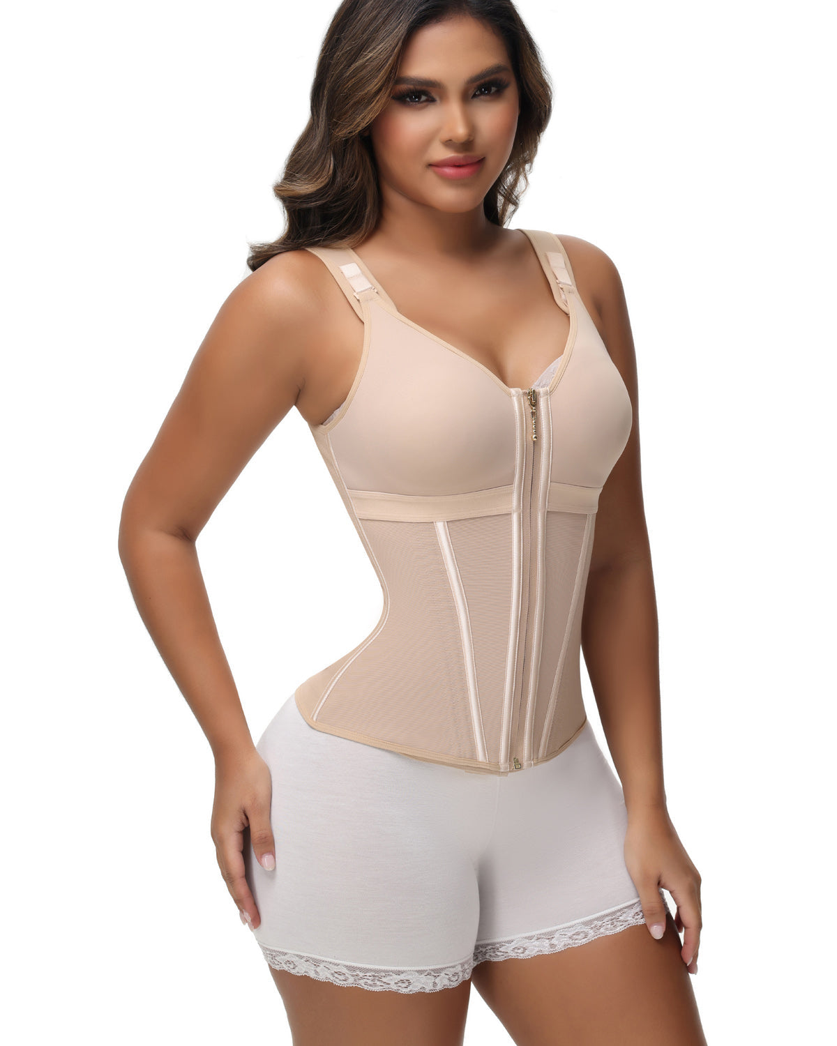 Shapshe® Women's Boned Latex Zipper Corset Tummy Control Body Shaper Vest With Bra - By Qivii