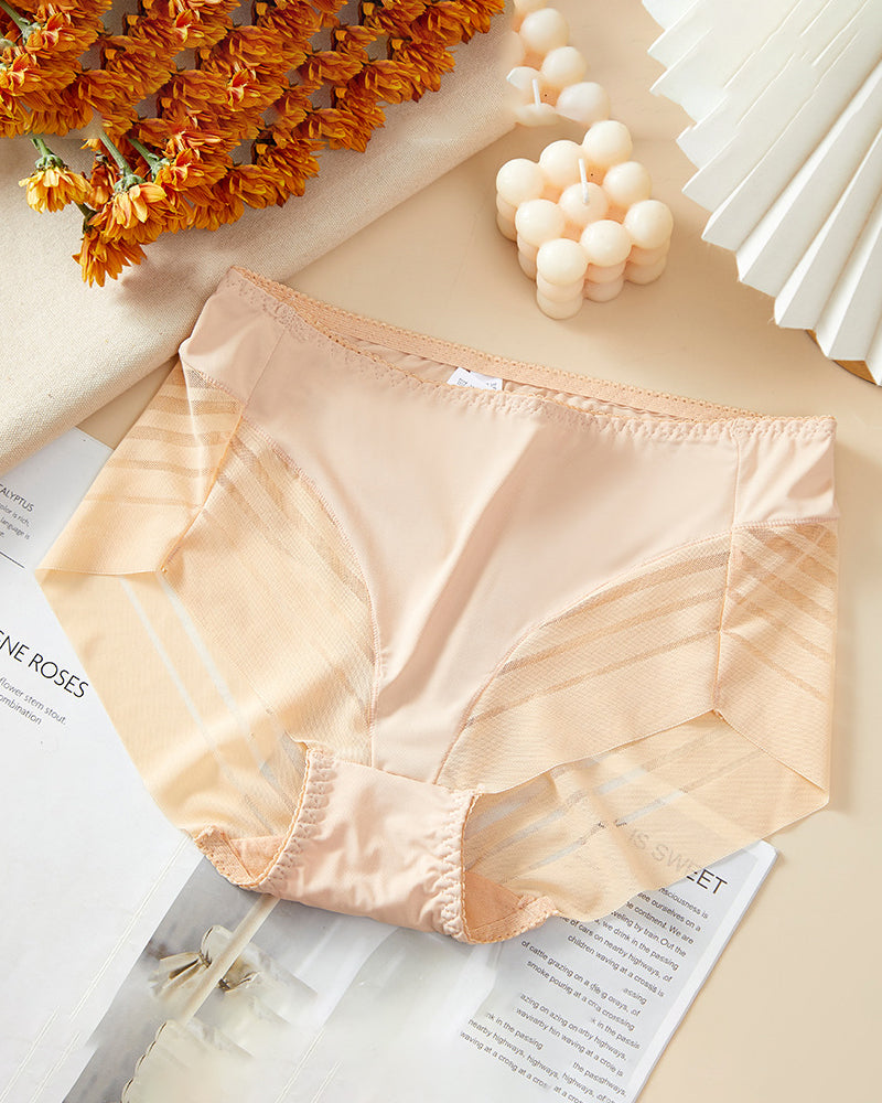 Women's Sexy Seamless Hollow Stripe Mesh Underwear Mid Waist Thong Shaping Briefs - By Qivii