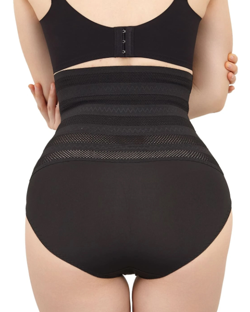 Women's High Waisted Chevron Print Shapewear Panty Tummy Control Mesh Briefs - By Qivii