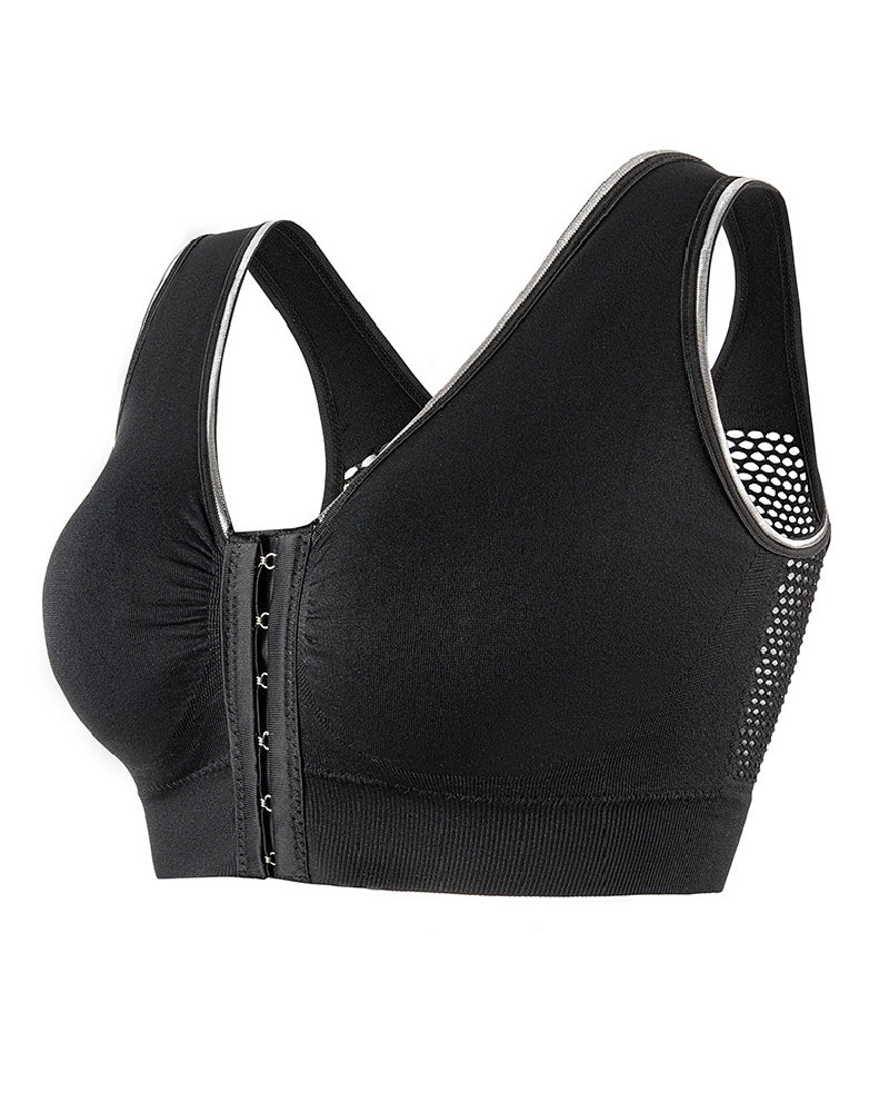 Women's Plus Size Front Buckle Solid Hollow Breathable Wireless Sports Bra - By Qivii