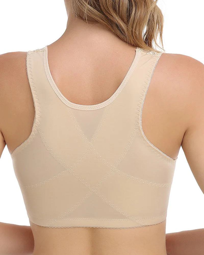 Breathable Lace Front Closure Wire-free Smooth Back Shaping Bra - By Qivii