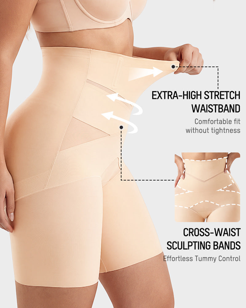 High Waist Mesh Panel Tummy Control Butt Lifting Shaper Shorts