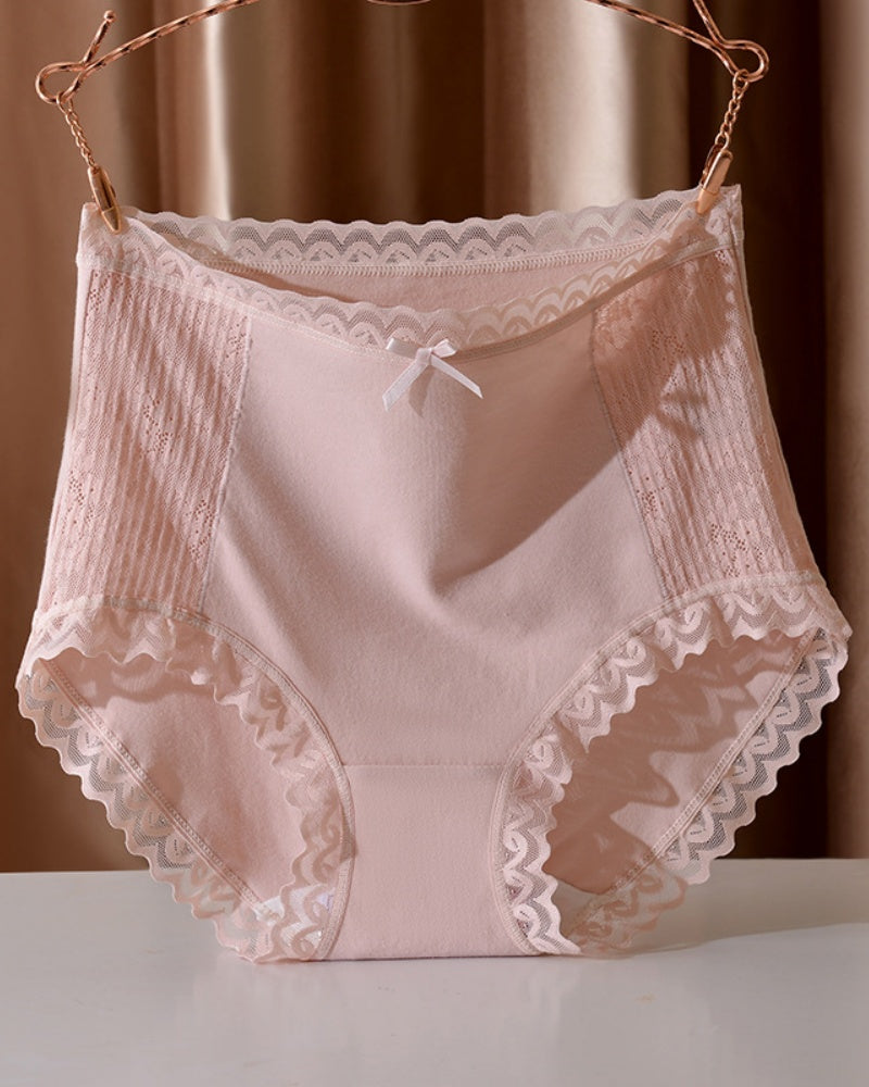High Waisted Comfortable Cotton Breathable Panties With Lace Trim - By Qivii