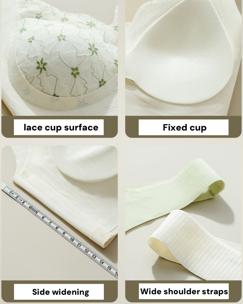 Wire Free Seamless Thin Breathable Bra with Delicate Floral Lace