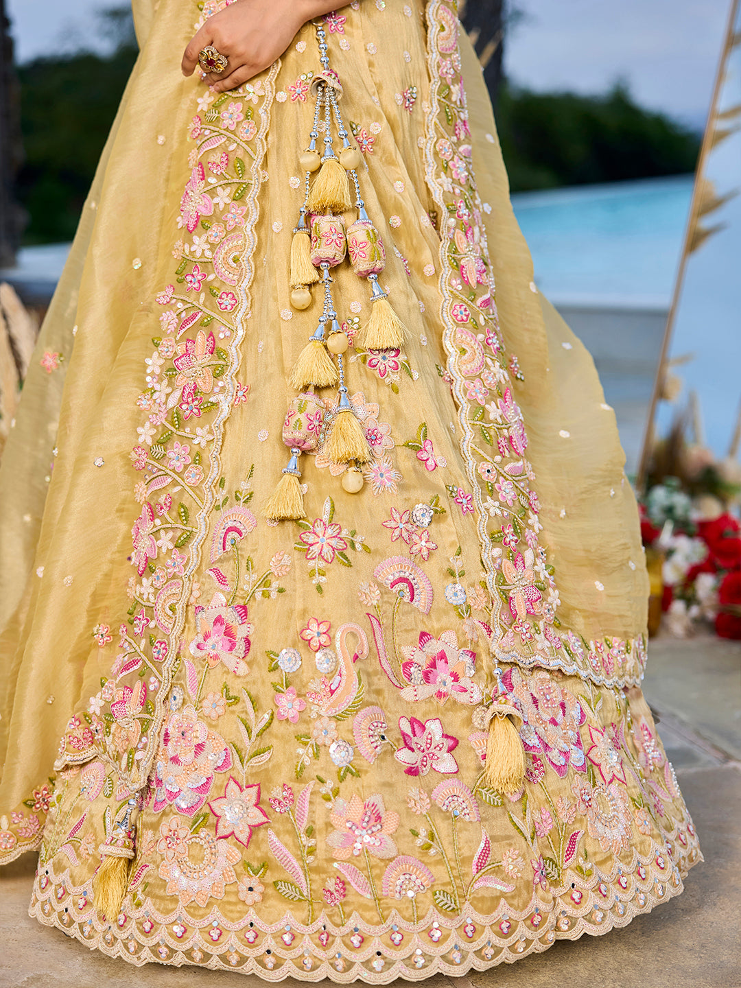 Yellow - Tissue Fabric Sequince Embroidered Ready to Wear Lehenga Choli & Dupatta