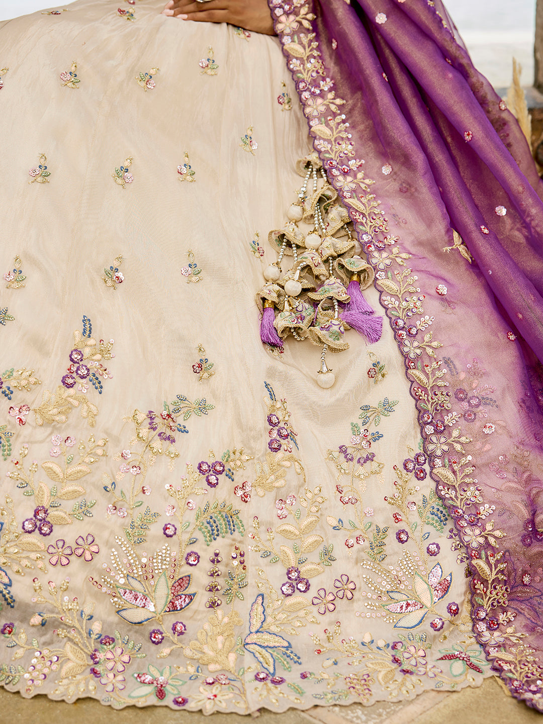 Purple Tissue Fabric Sequins Thread & Embroidery Ready to Wear Lehenga Choli & Dupatta