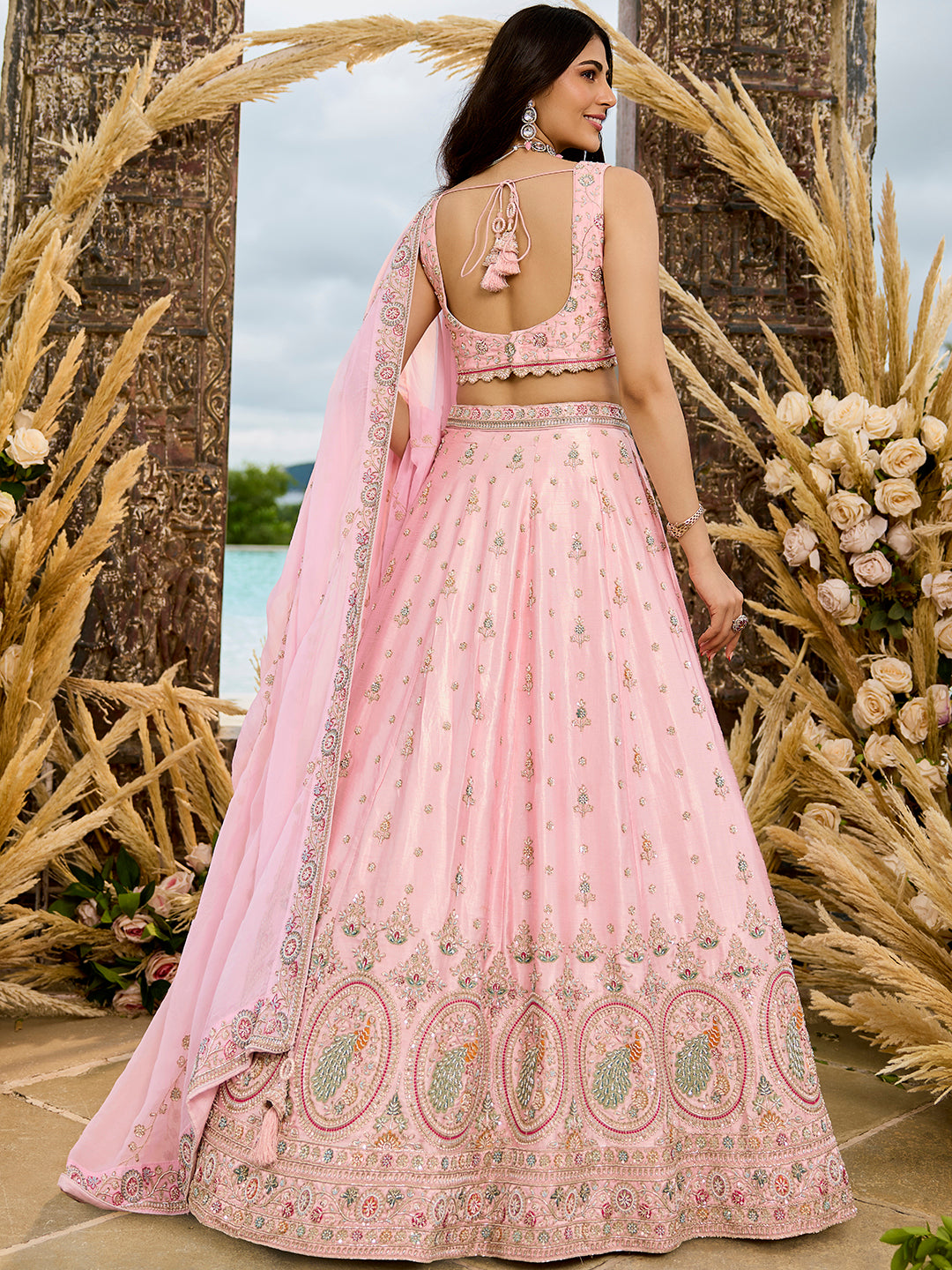 Pink - Silk Fabric Beads & Sequince Embroidered Ready to Wear Lehenga Choli & Dupatta