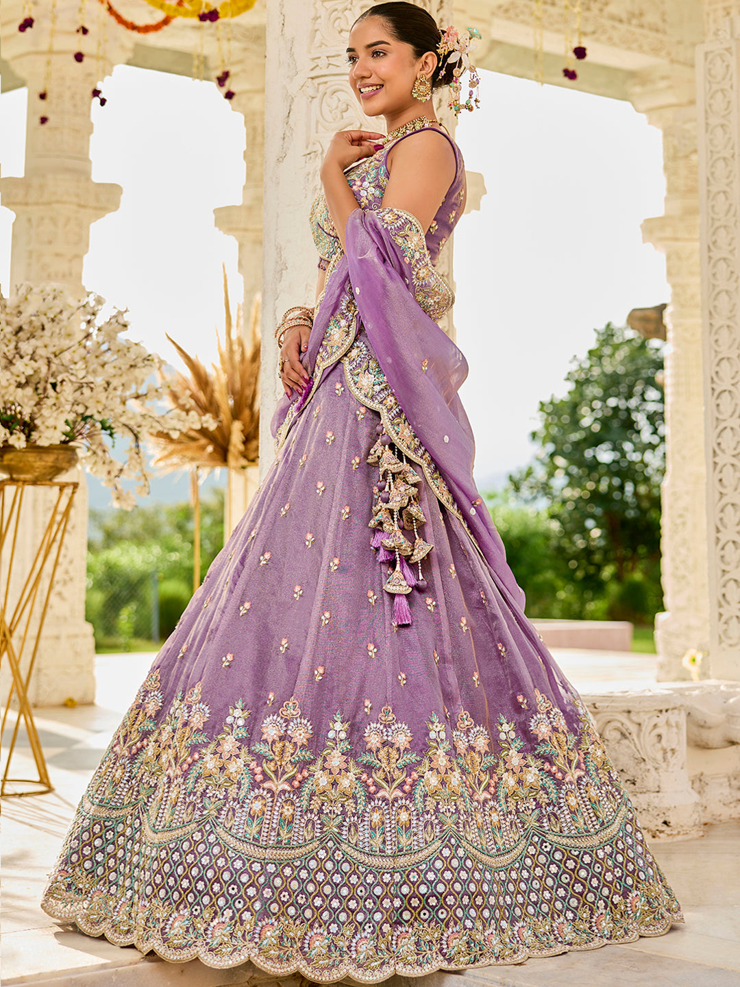 Purple - Satin Silk Fabric Sequinned Embroidered Ready to Wear Lehenga Choli & Dupatta