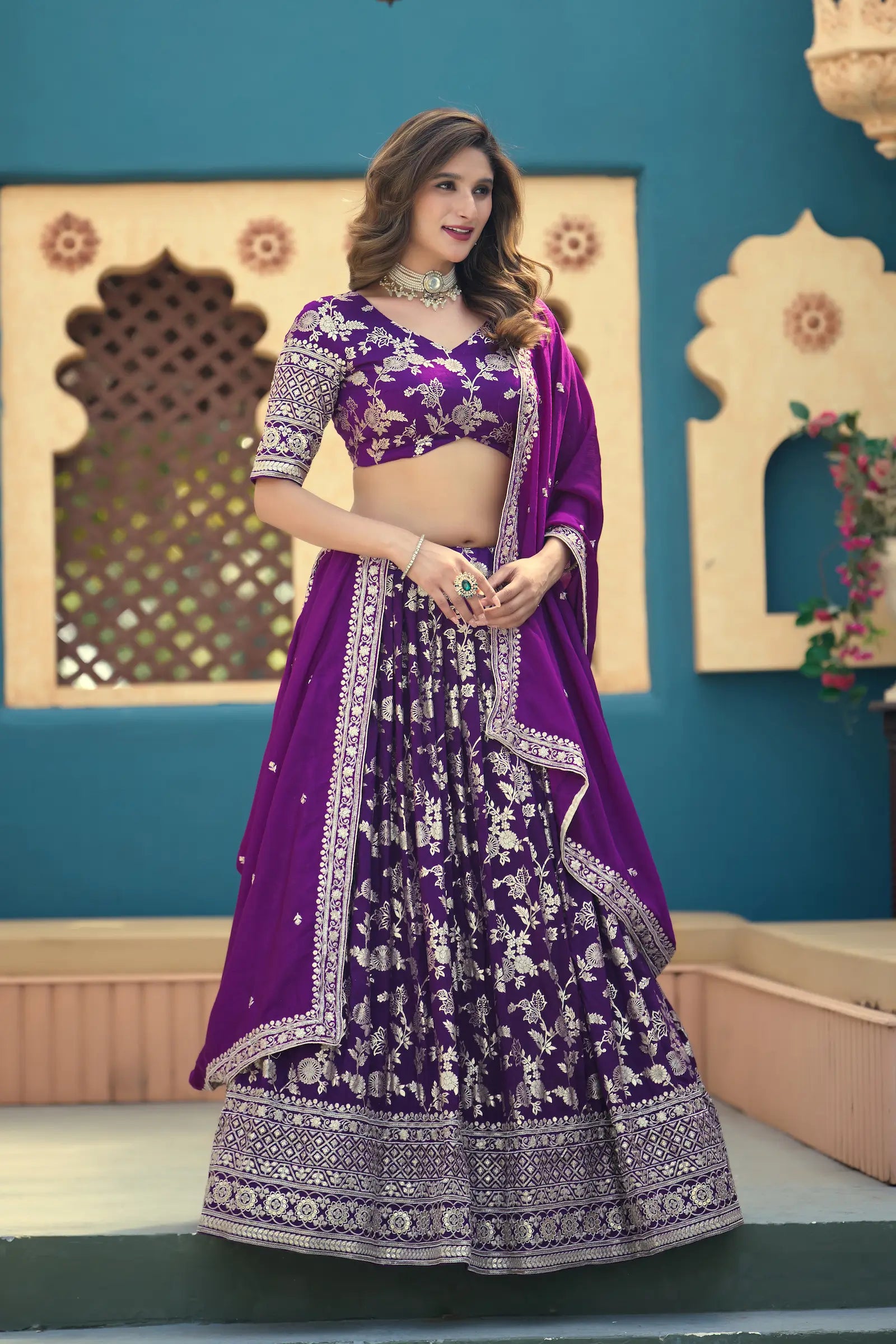 Grape Purple Dola Silk Embroidery Lehenga Choli