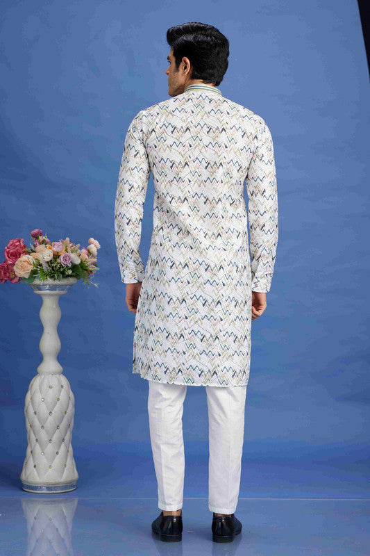 Men's Blue Cotton Embroidery Collar Neck Pajama Set