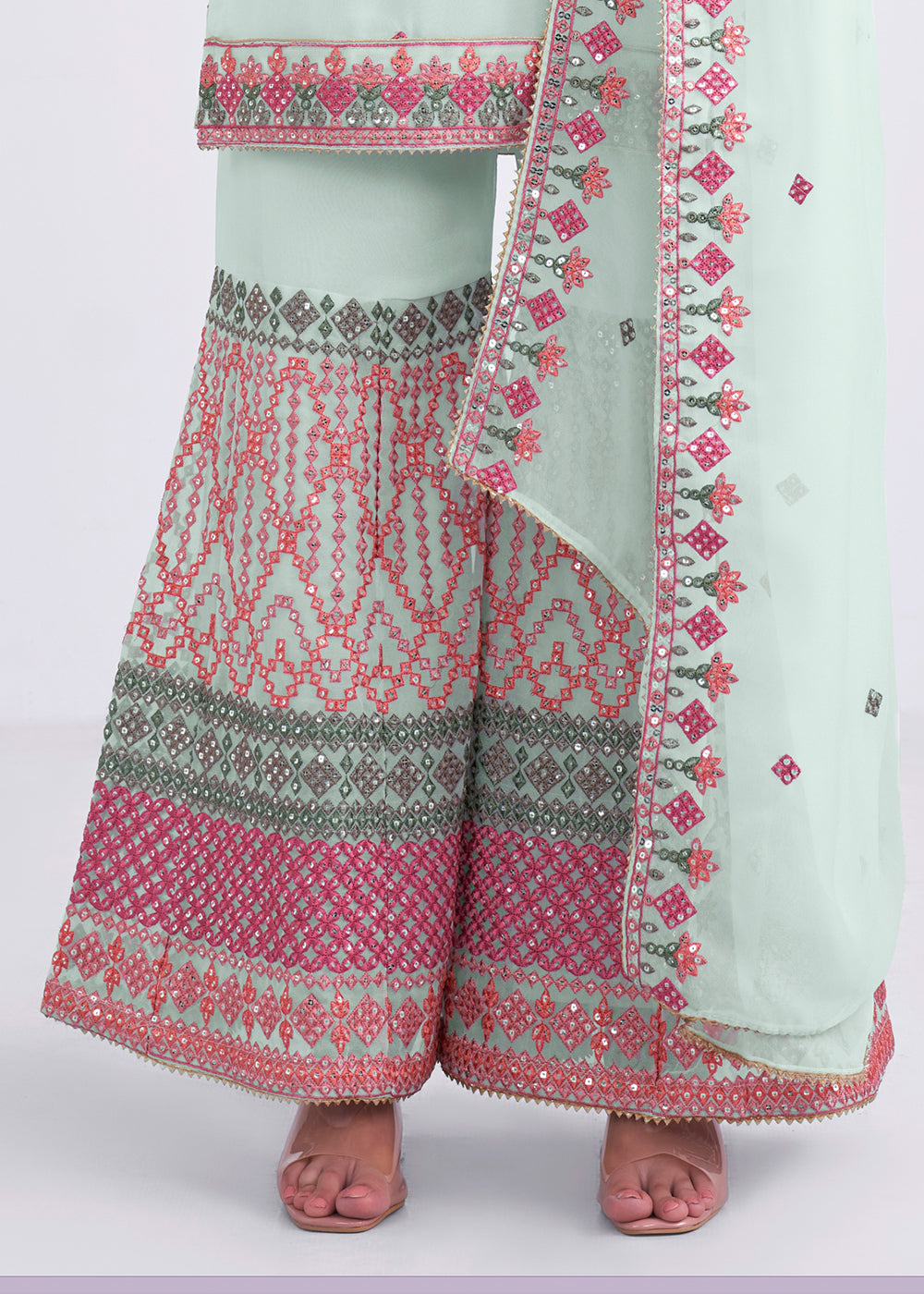 Arctic Blue Designer Georgette Embroidered Suit - qivii