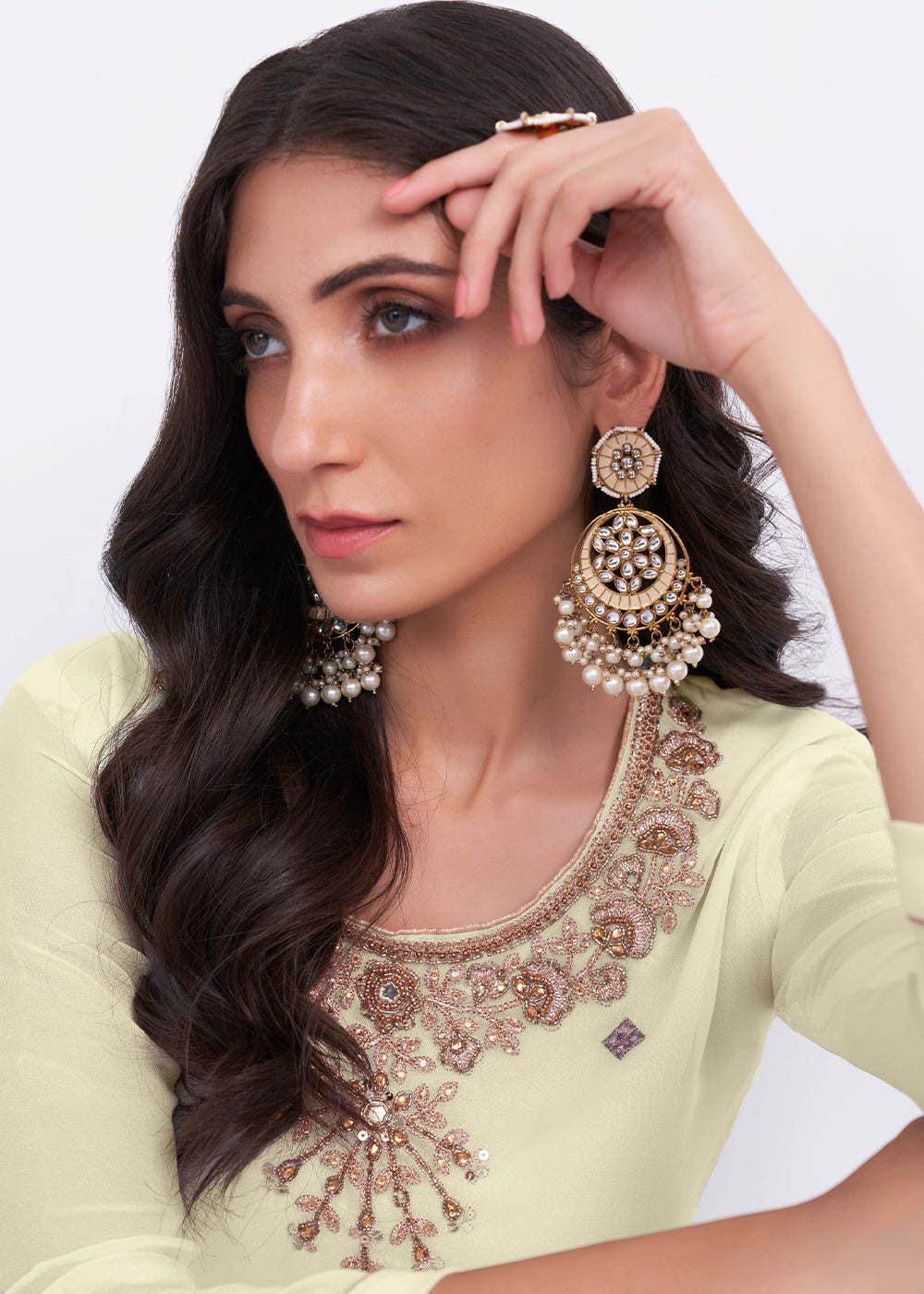 Blonde Yellow Designer Georgette Embroidered Suit - qivii