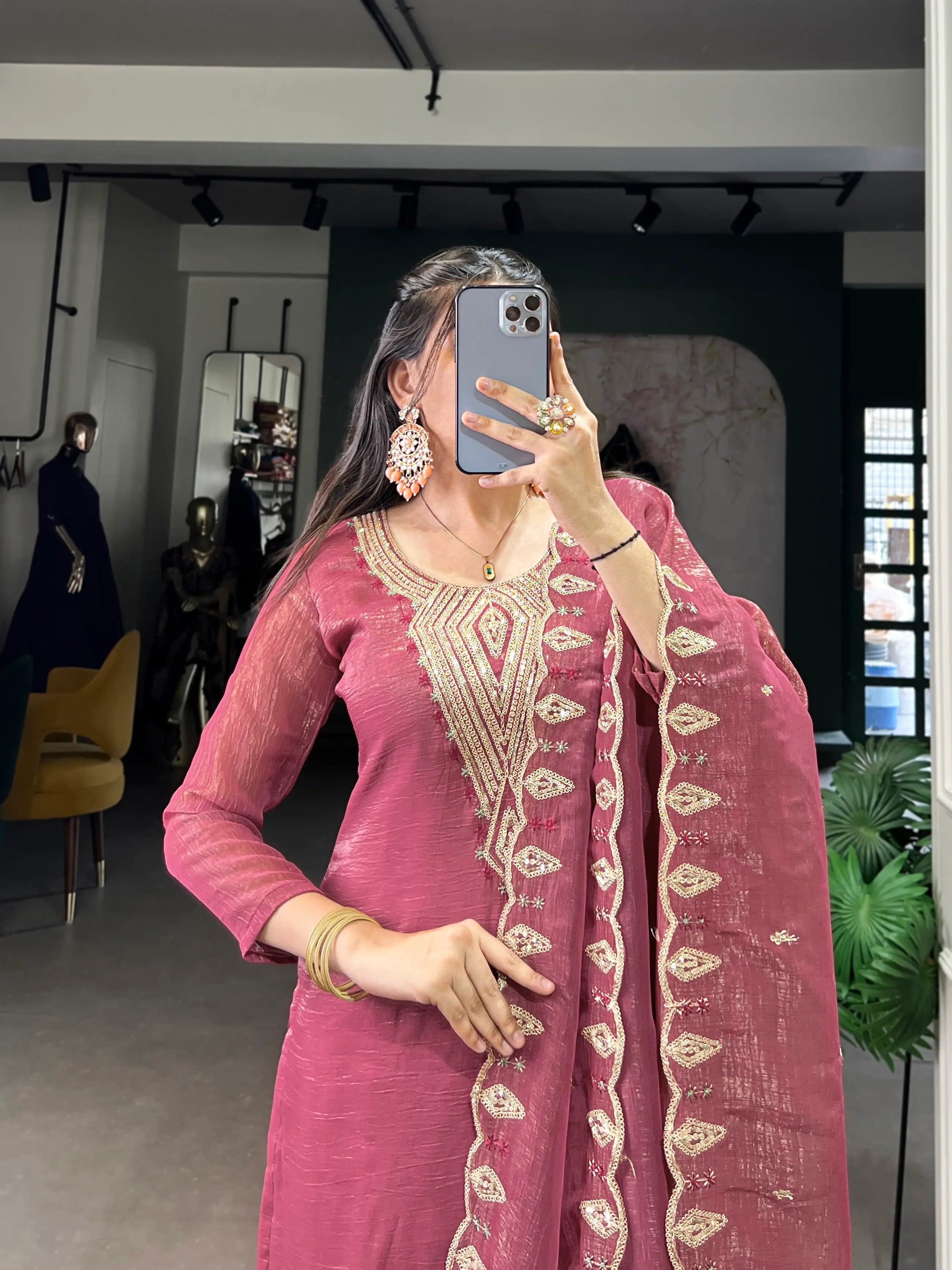 Light Pink Salwar Suit With Sequins & Thread Embroidery Work