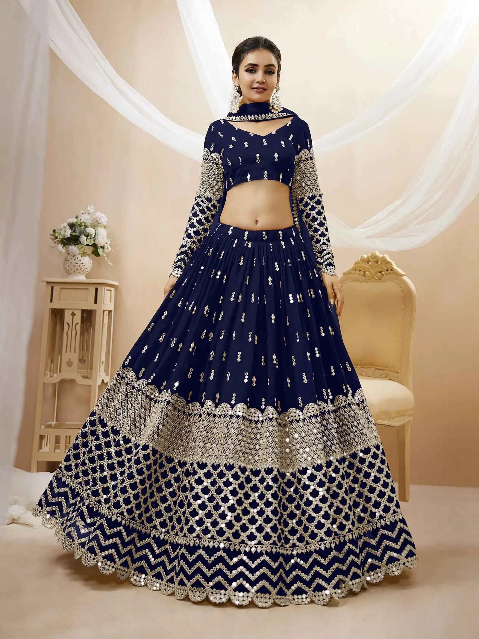Nany Blue Lehenga choli With Sequence And Zari Embroidery Work With Soft Net dupatta | Ready To Wear - qivii