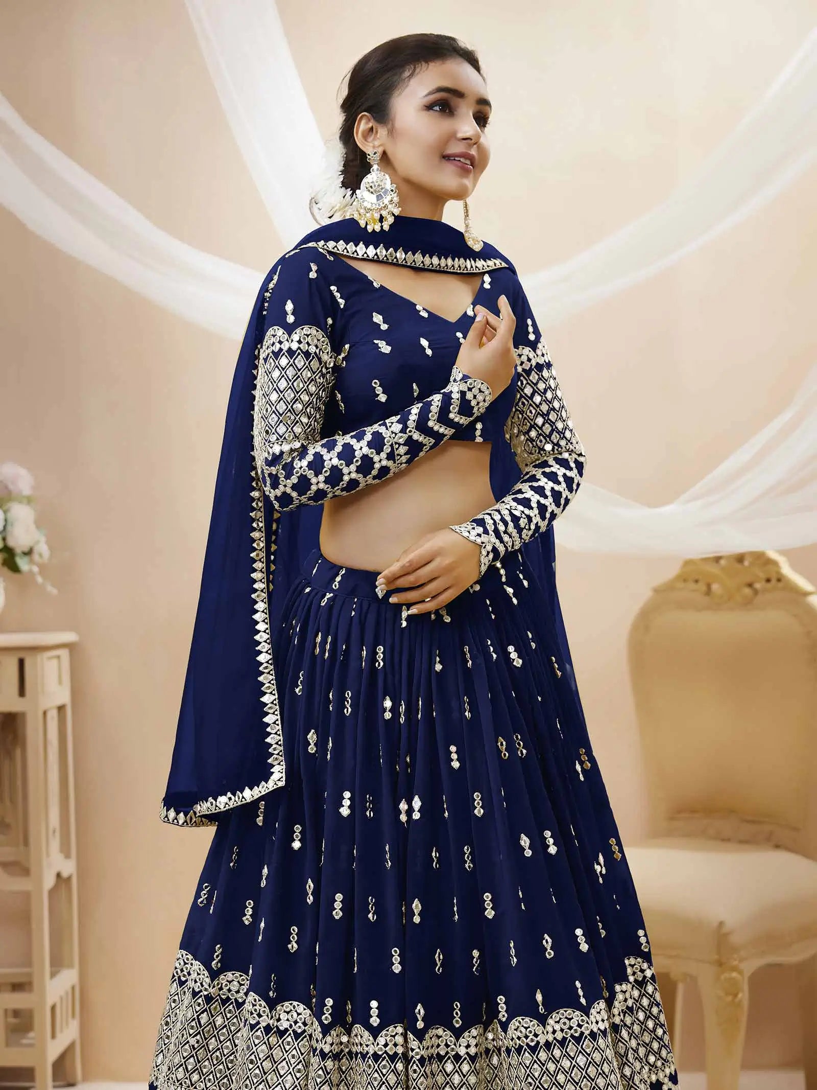Nany Blue Lehenga choli With Sequence And Zari Embroidery Work With Soft Net dupatta | Ready To Wear - qivii