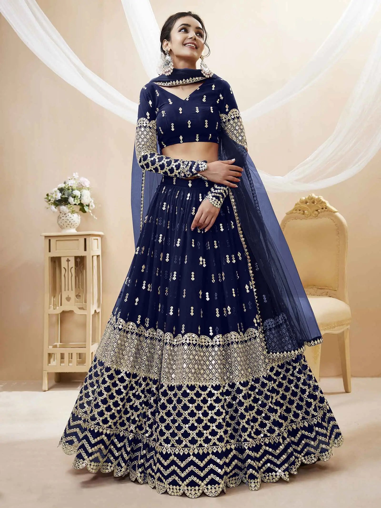 Nany Blue Lehenga choli With Sequence And Zari Embroidery Work With Soft Net dupatta | Ready To Wear - qivii
