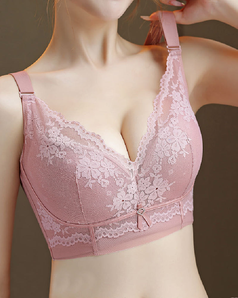 Women‘s Sexy Push Up Soft Wire Bra Breathable Thin Anti-Sagging Lace Bralette - By Qivii