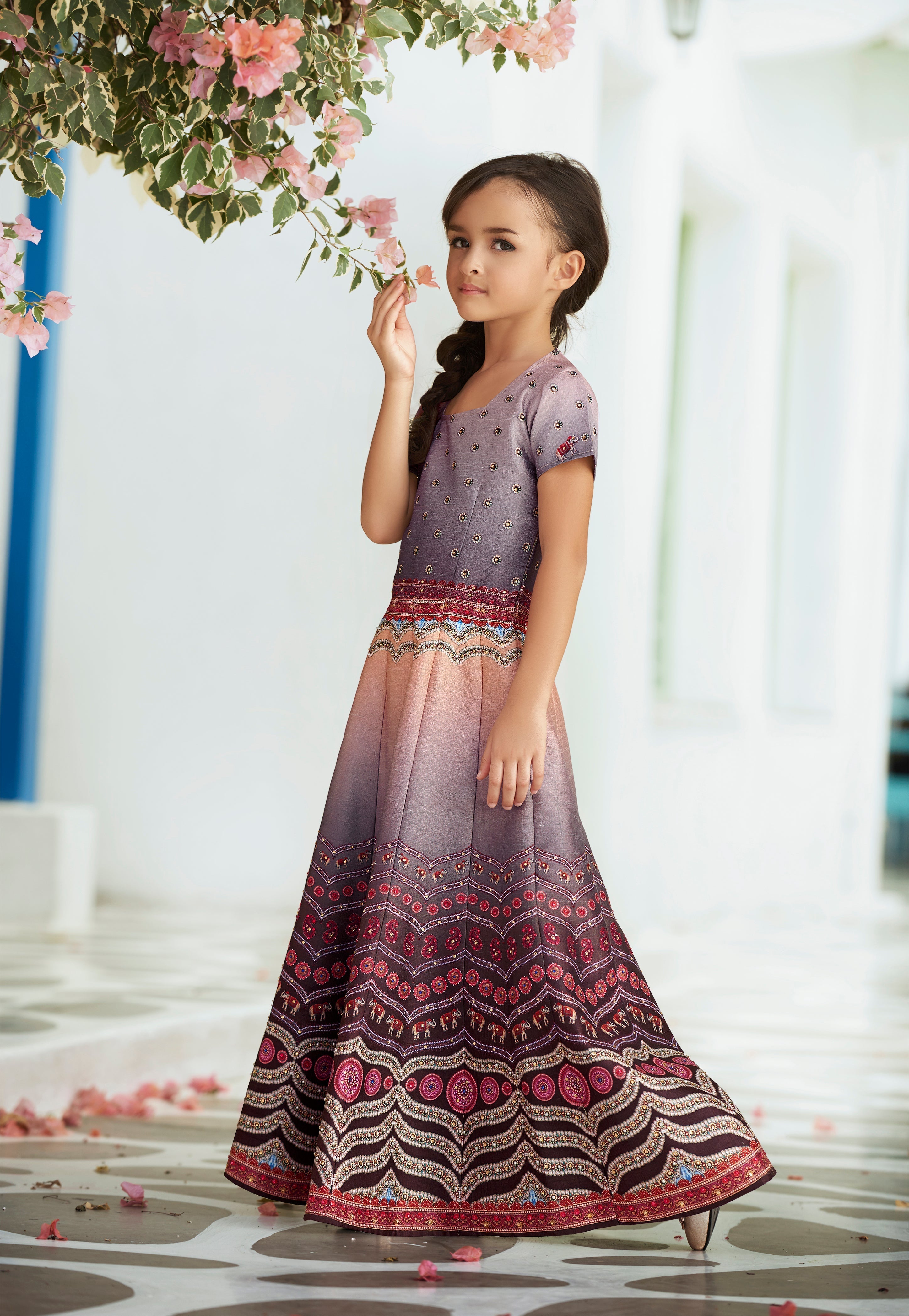 Mystical Dreams Khadi Mono Silk Lehenga for Kids - qivii