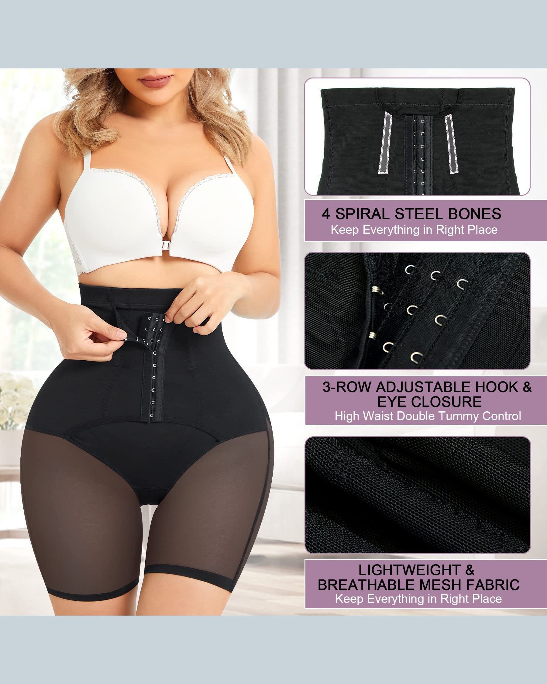 Double Tummy Control Faja Shorts High Waist Butt Lifter Thigh Slimmer Shaper Shorts - By Qivii