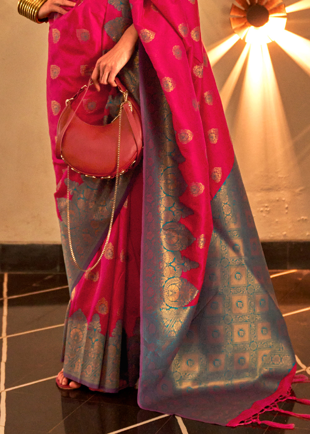 Raspberry Pink Handloom Woven Banarasi Silk Saree - qivii