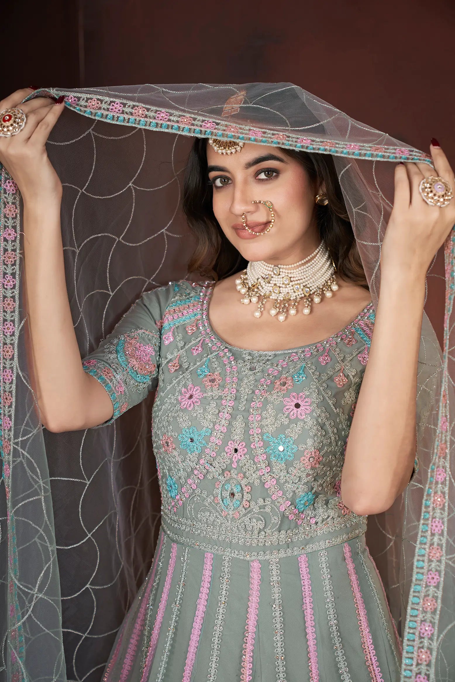 Pista Embroidery and Zarkan Ready To Wear Gown With Dupatta - qivii