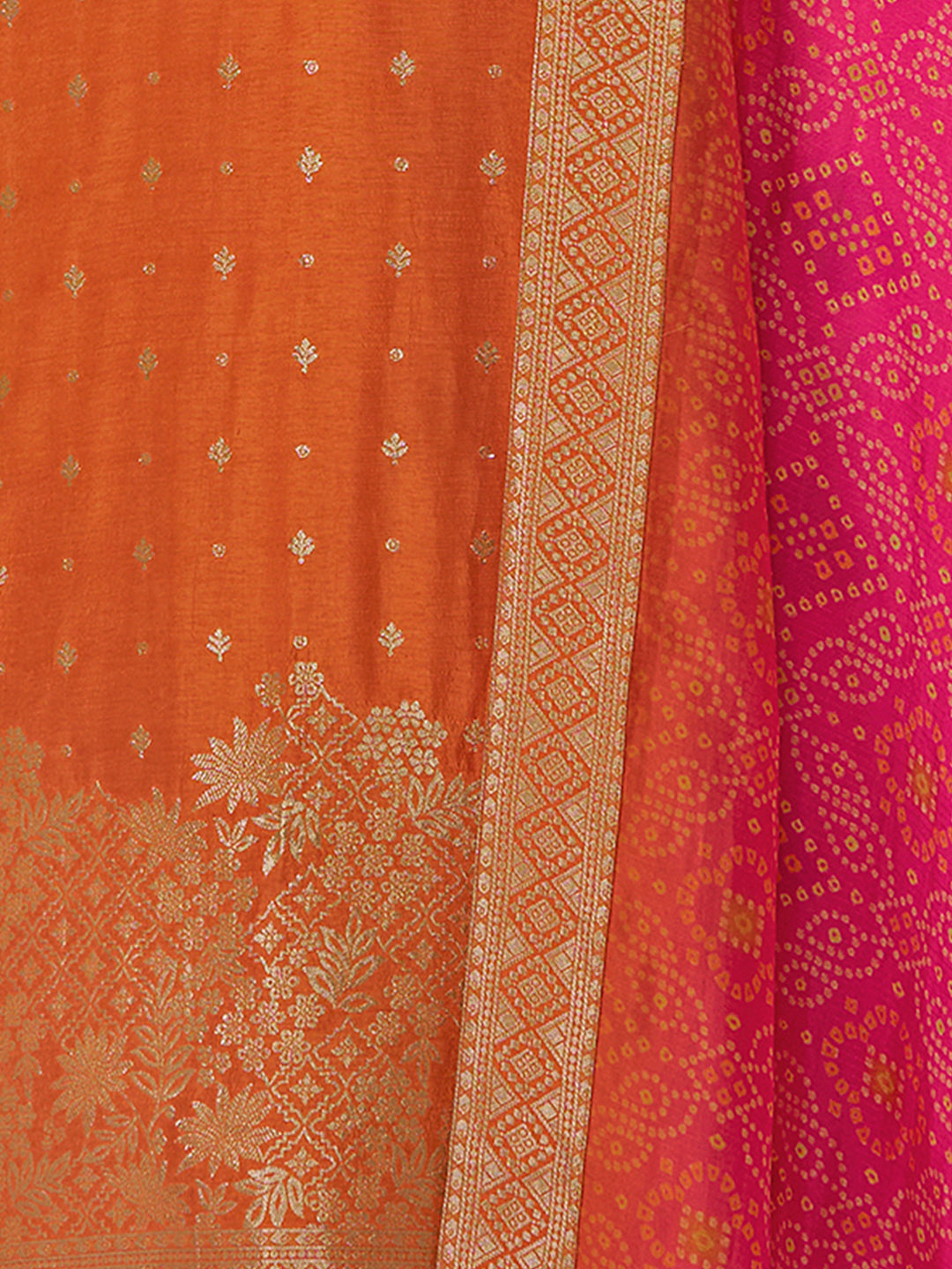 Orange Dola Silk Kurta Set with Jacquard Detailing and Intricate Embroidery, Paired with a Cherry Silk Dupatta