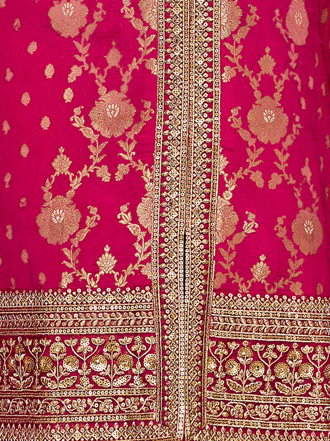 Hot Pink Chinon Kurta Set with Heavy Jacquard Work Paired with Chinon Dupatta with Embroidered Work