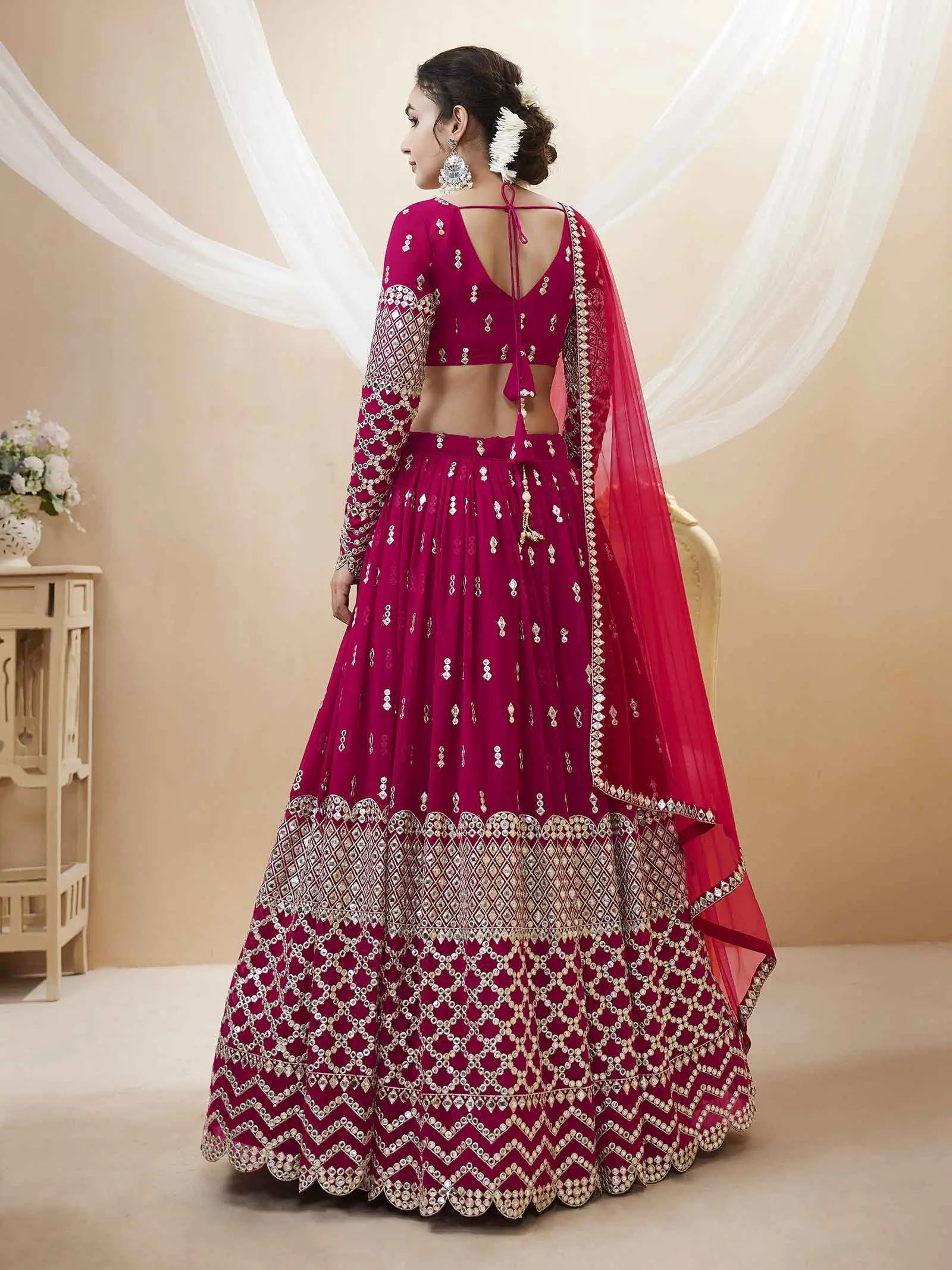 Hot Pink georgette Lehenga With Sequence And Zari Embroidery Work With Dupatta | Ready To Wear - qivii