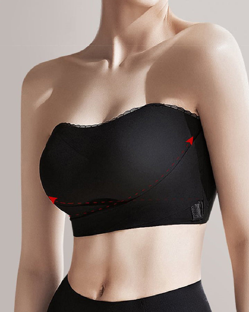 Invisible Strapless Double Side Buckle Bra Non-slip Lace Edge Bandeau Bralette - By Qivii