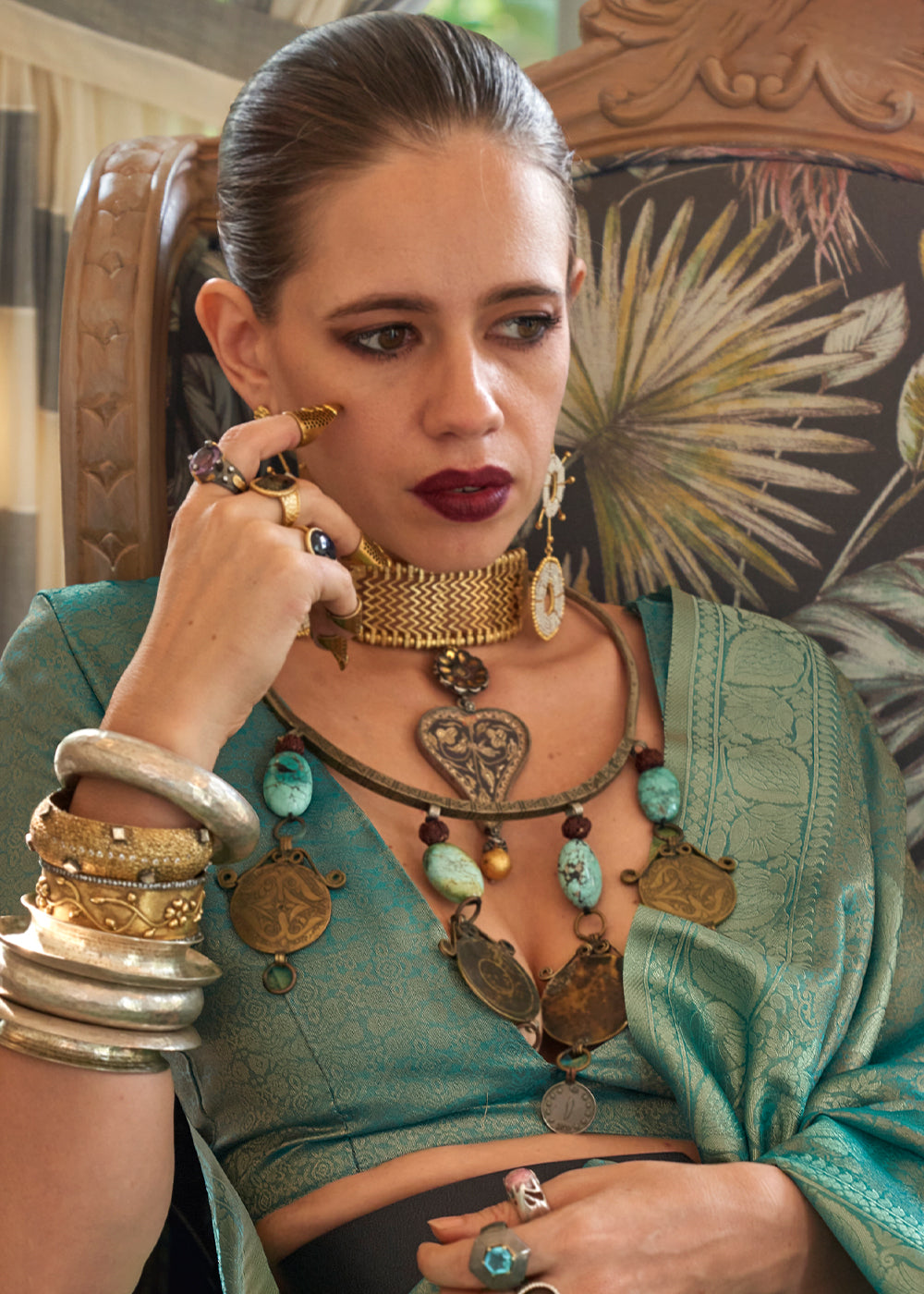 Shades Of Blue Woven Satin Tissue Silk Saree - qivii