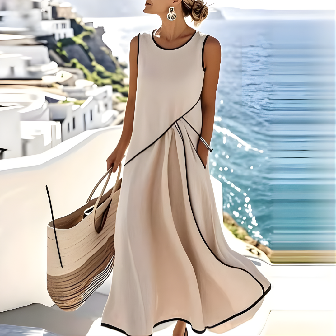 Brenda | Elegant Sleeveless Colorblock Summer Maxi Dress by Qivii