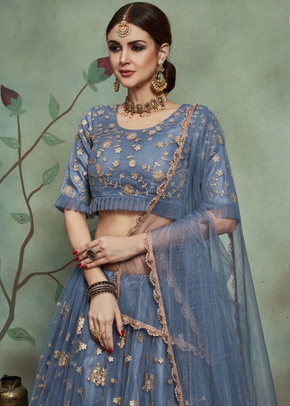 Pewter Grey Designer Soft Net Lehenga Choli with Sequins & Zari work | Ready To Wear - qivii