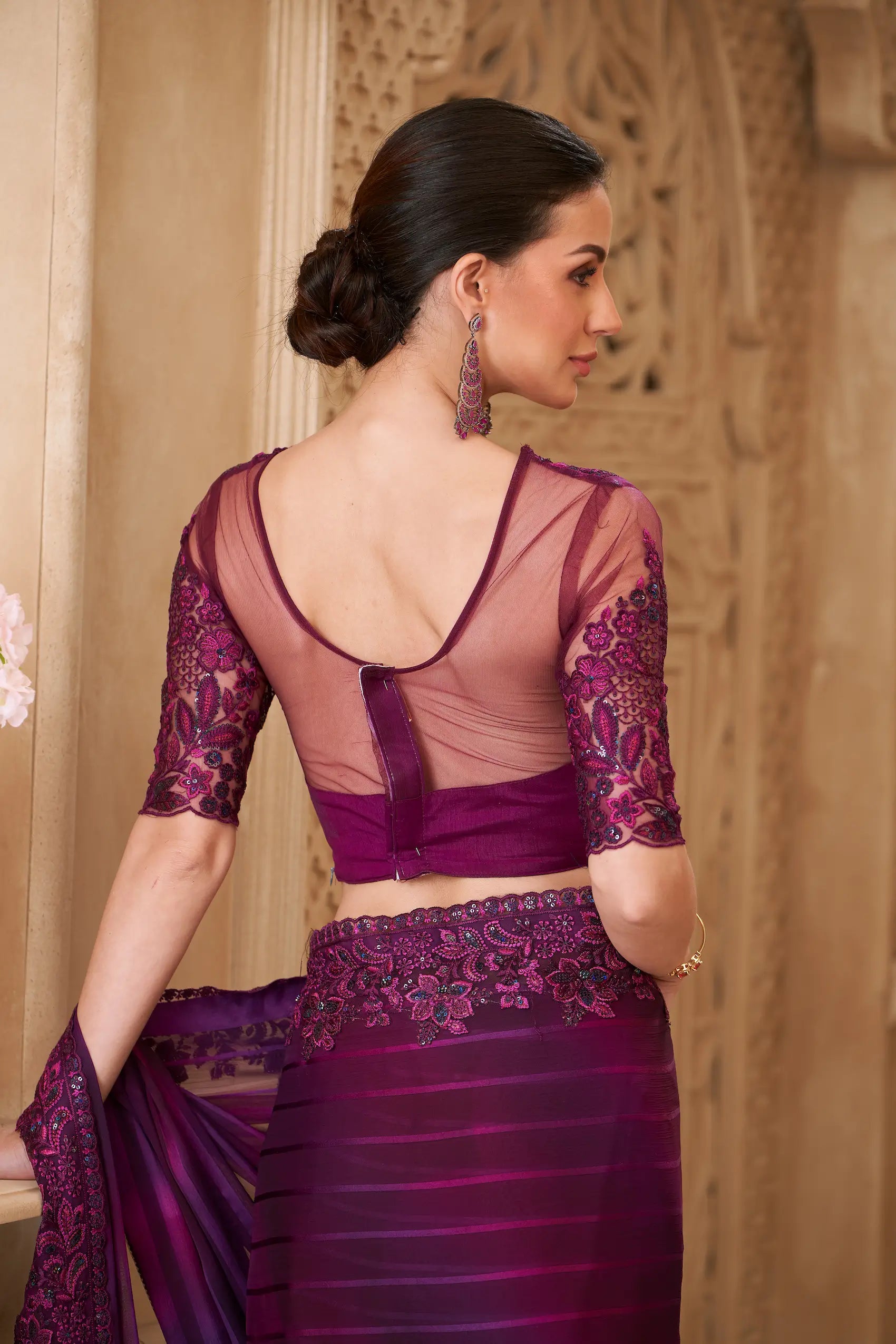 Mulberry Pattern Georgette Embroidery Party Wear Saree - qivii