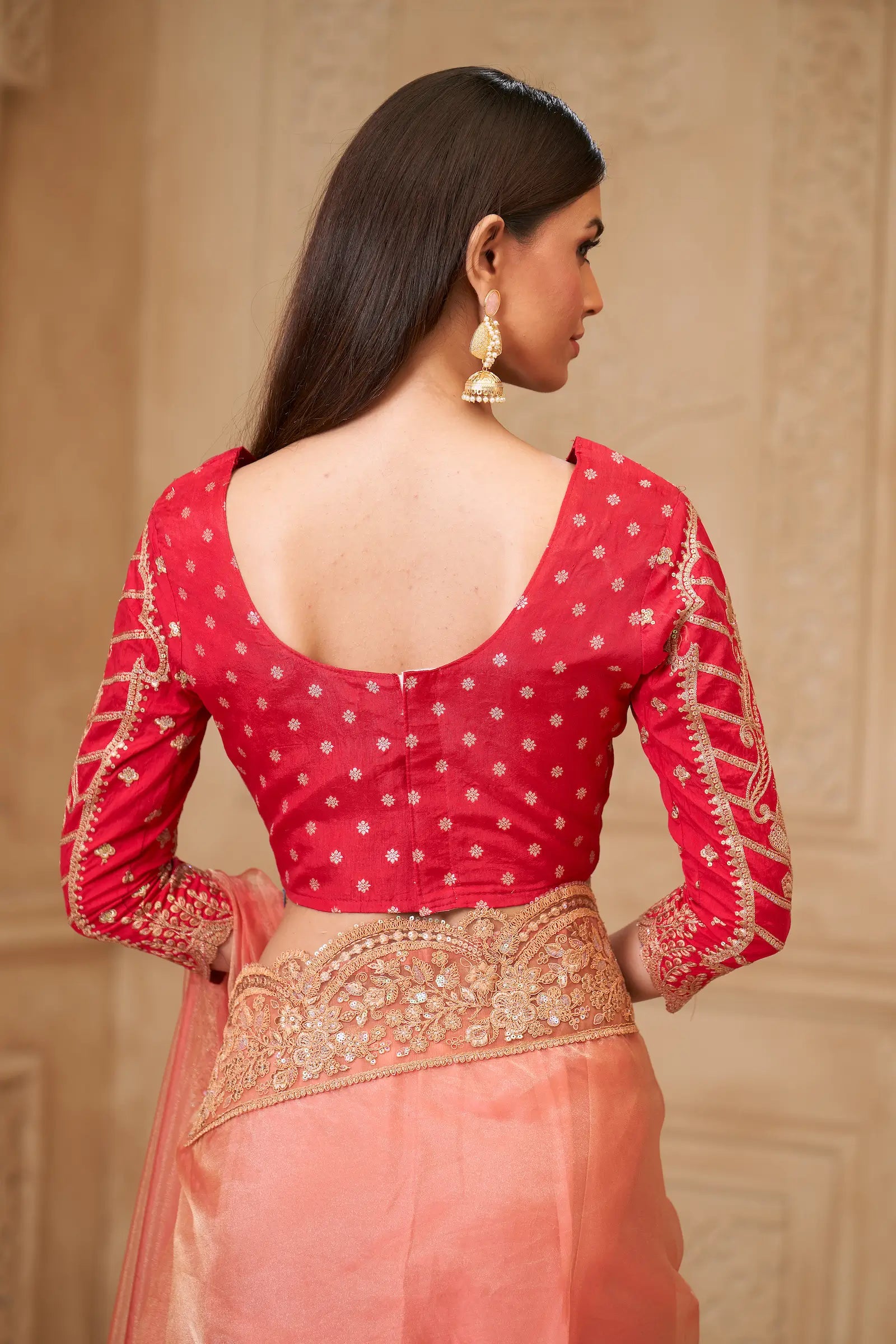 Peach Sparkle Georgette Embroidery Party Wear Saree - qivii