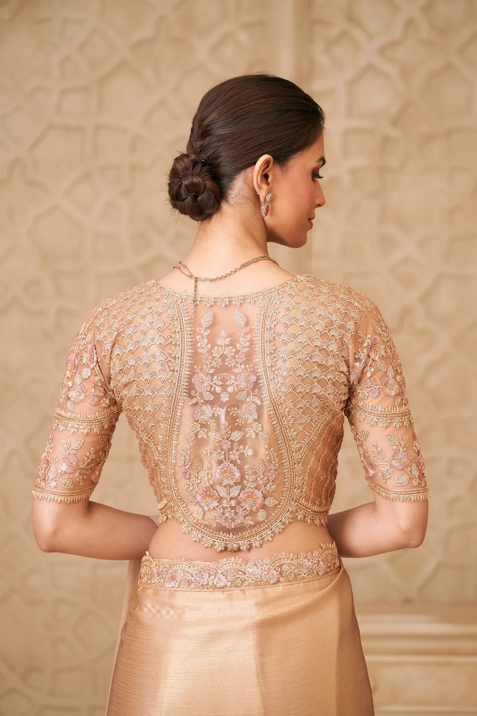 Golden Shimmer Georgette Embroidery Party Wear Jacket Saree - qivii