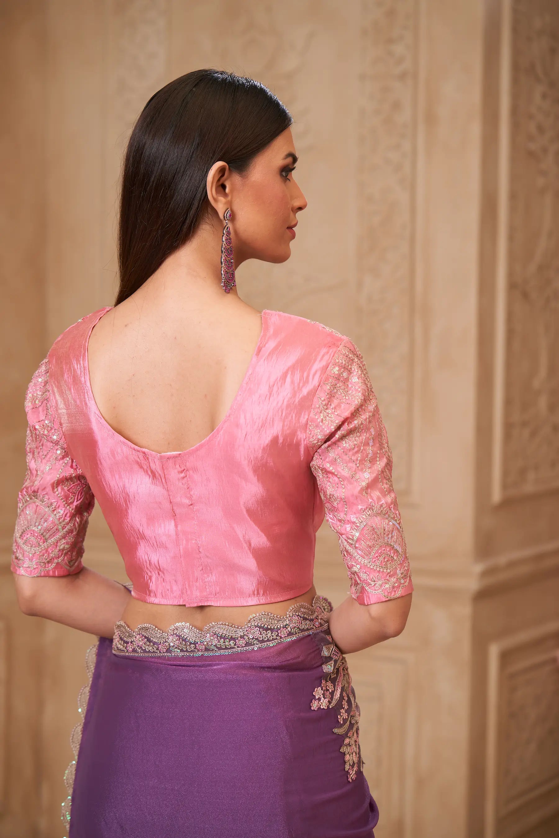 Dusty Purple Sparkle Georgette Embroidery Party Wear Saree - qivii