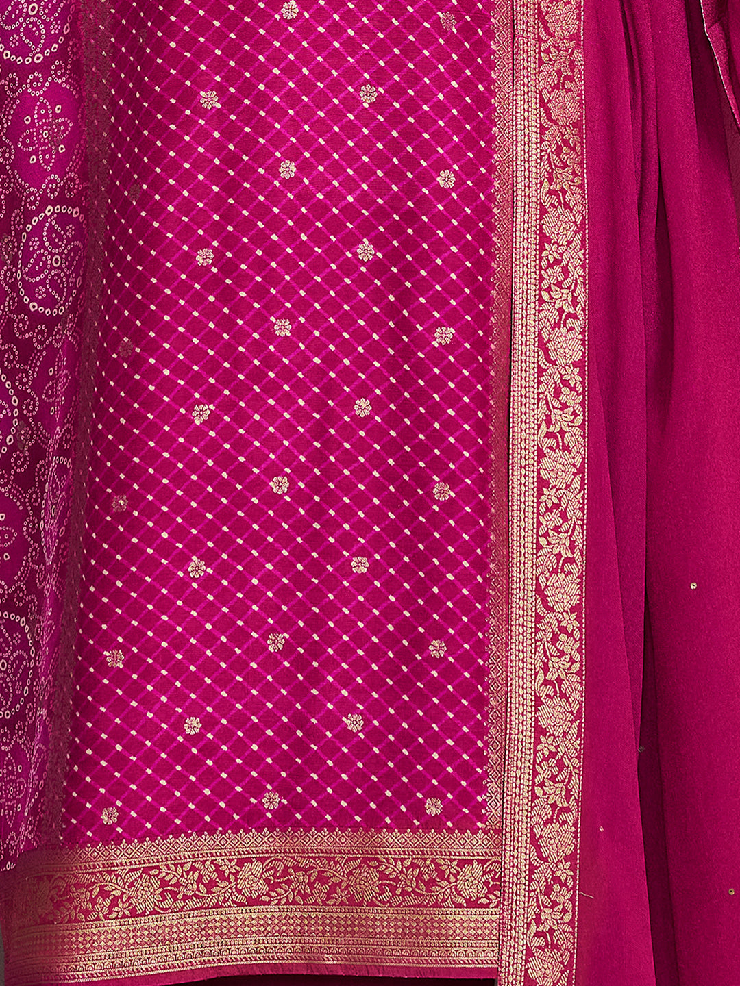 Magenta Premium Dola Silk Suit with Ethnic Motifs & Jacquard Detailing