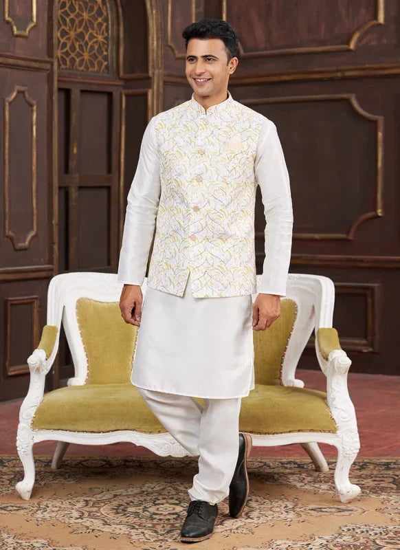 Men's Yellow Art Silk Digital Print Jacket Set