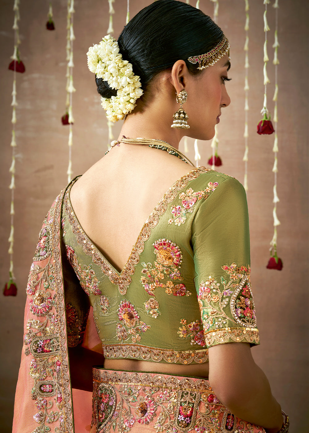 Shades Of Orange Zari Woven Tissue Dola Silk Saree having Sequence, Pearl, Mirror & Thread Work: Festival Edition - qivii