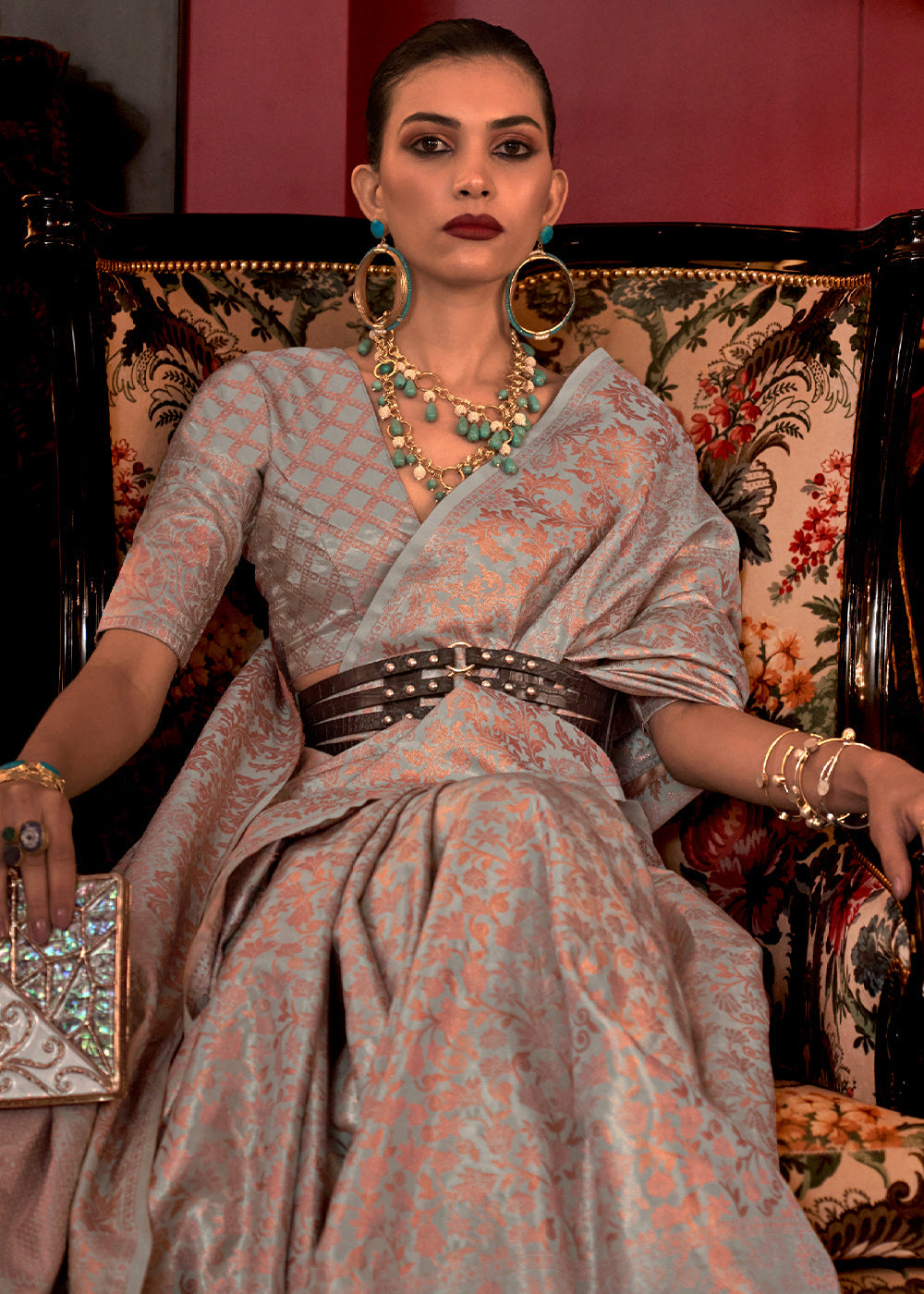 Zeinth Blue Zari Woven Banarasi Brocade Silk Saree - qivii