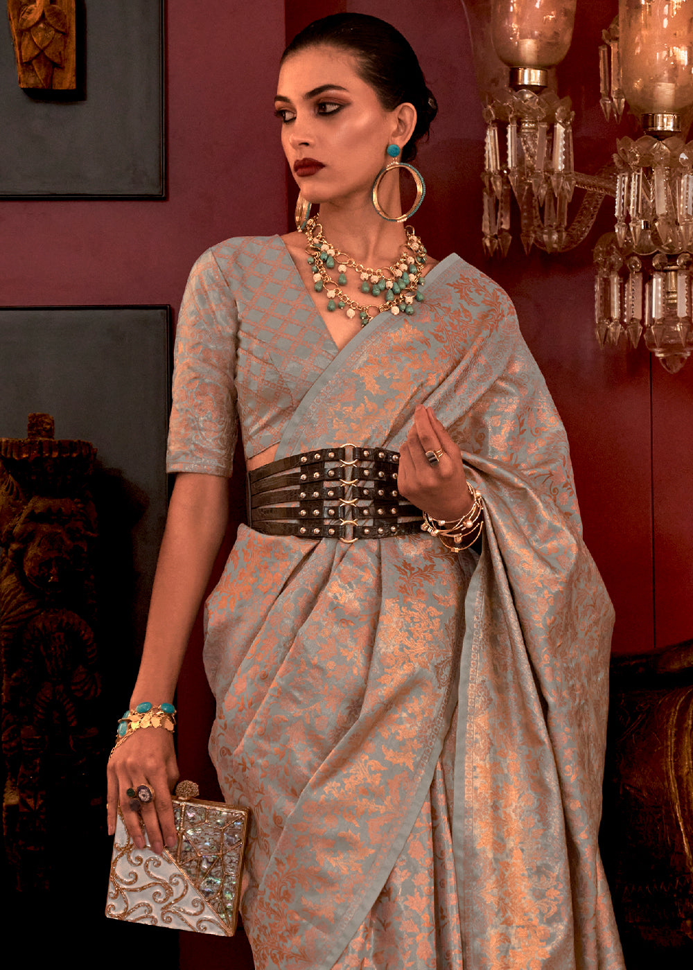 Zeinth Blue Zari Woven Banarasi Brocade Silk Saree - qivii