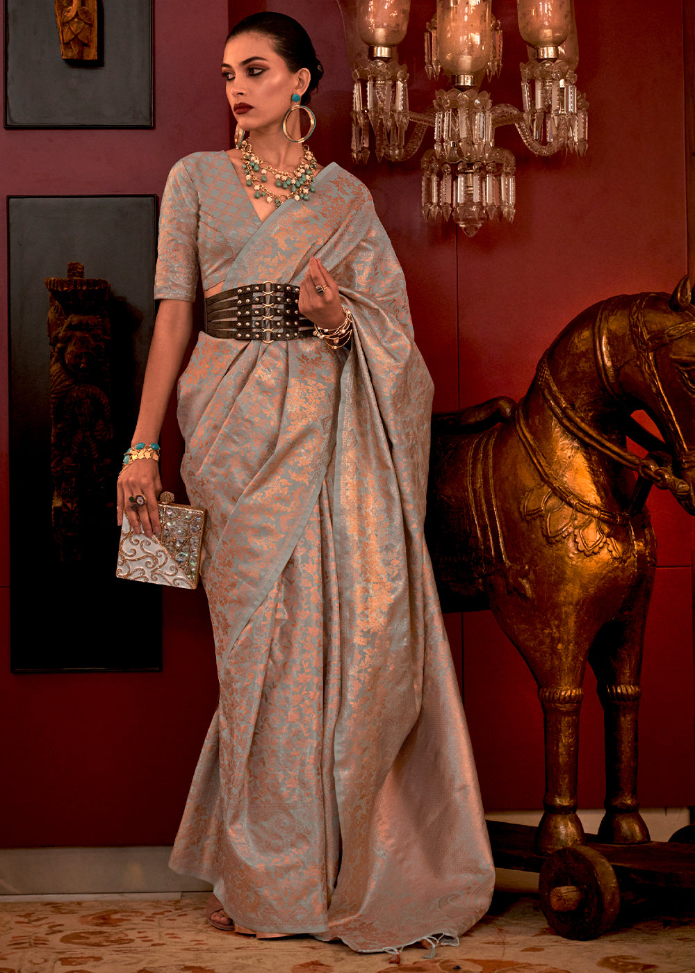 Zeinth Blue Zari Woven Banarasi Brocade Silk Saree - qivii