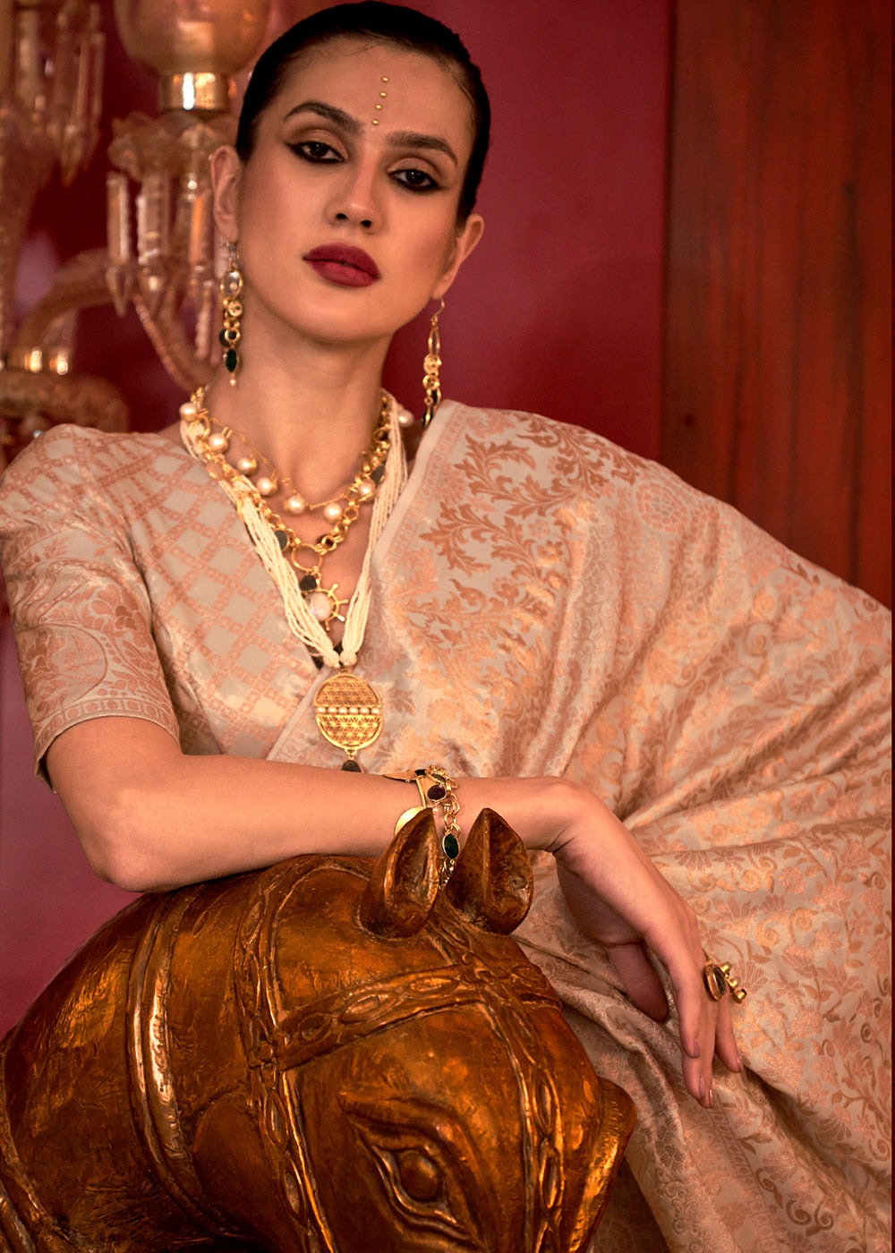 Brownish Grey Zari Woven Banarasi Brocade Silk Saree - qivii