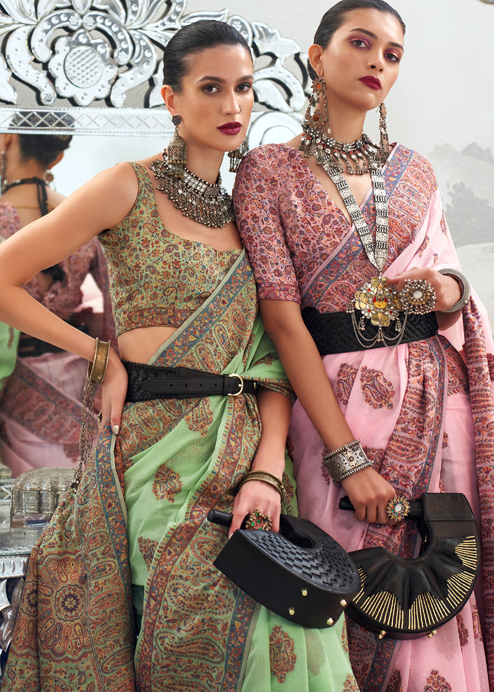 Cool Green Kashmiri Handloom Weaving Silk Saree - qivii