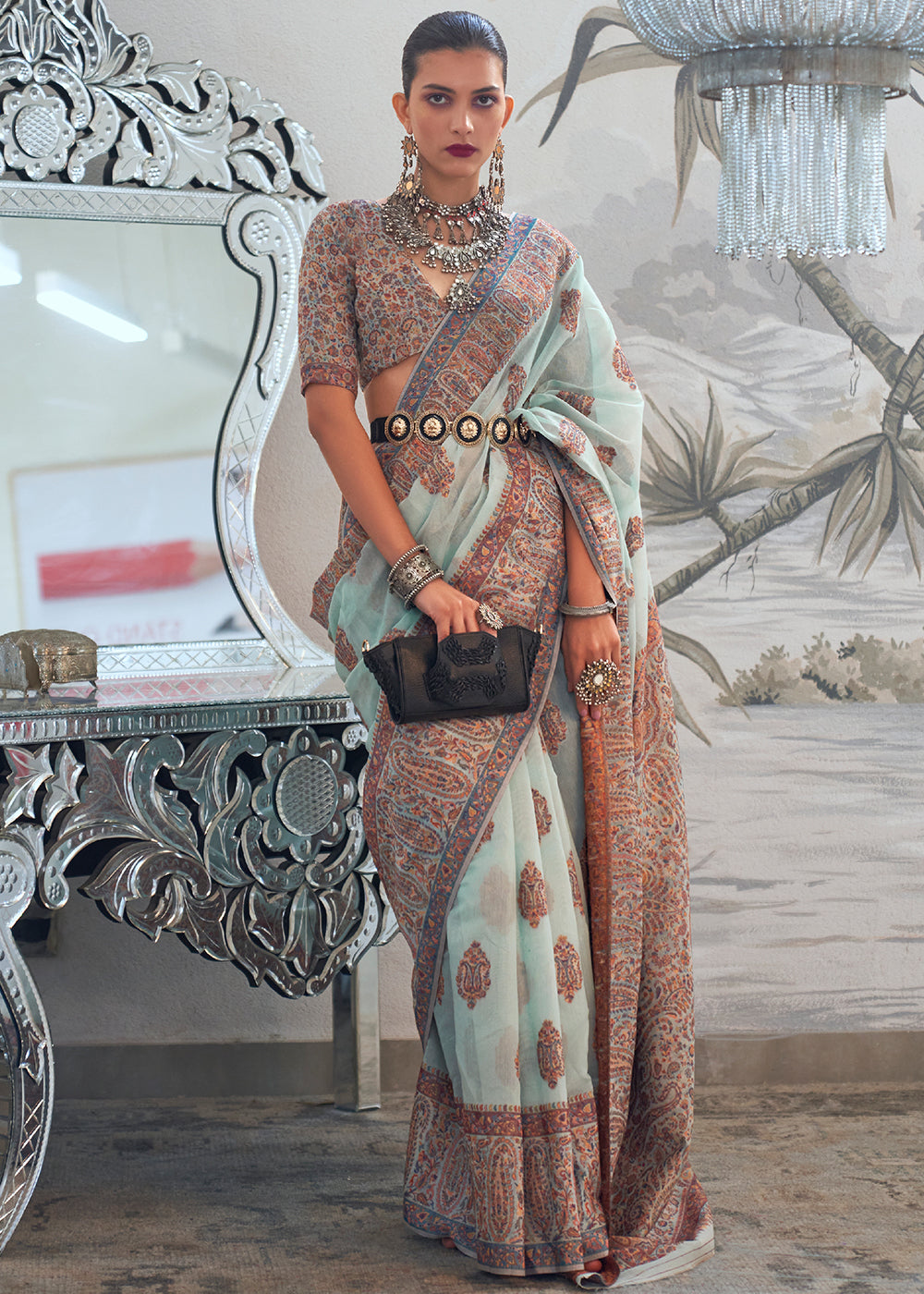 Baby Blue Kashmiri Handloom Weaving Silk Saree : Top Pick - qivii