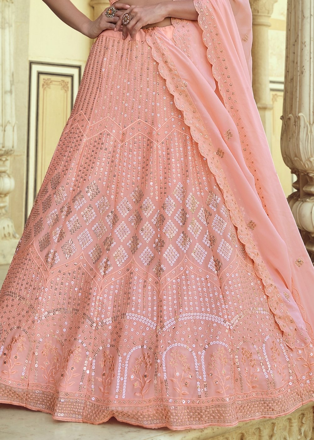 Rose Pink Georgette Lehenga Choli with Sequins & Thread work | Ready To Wear - qivii