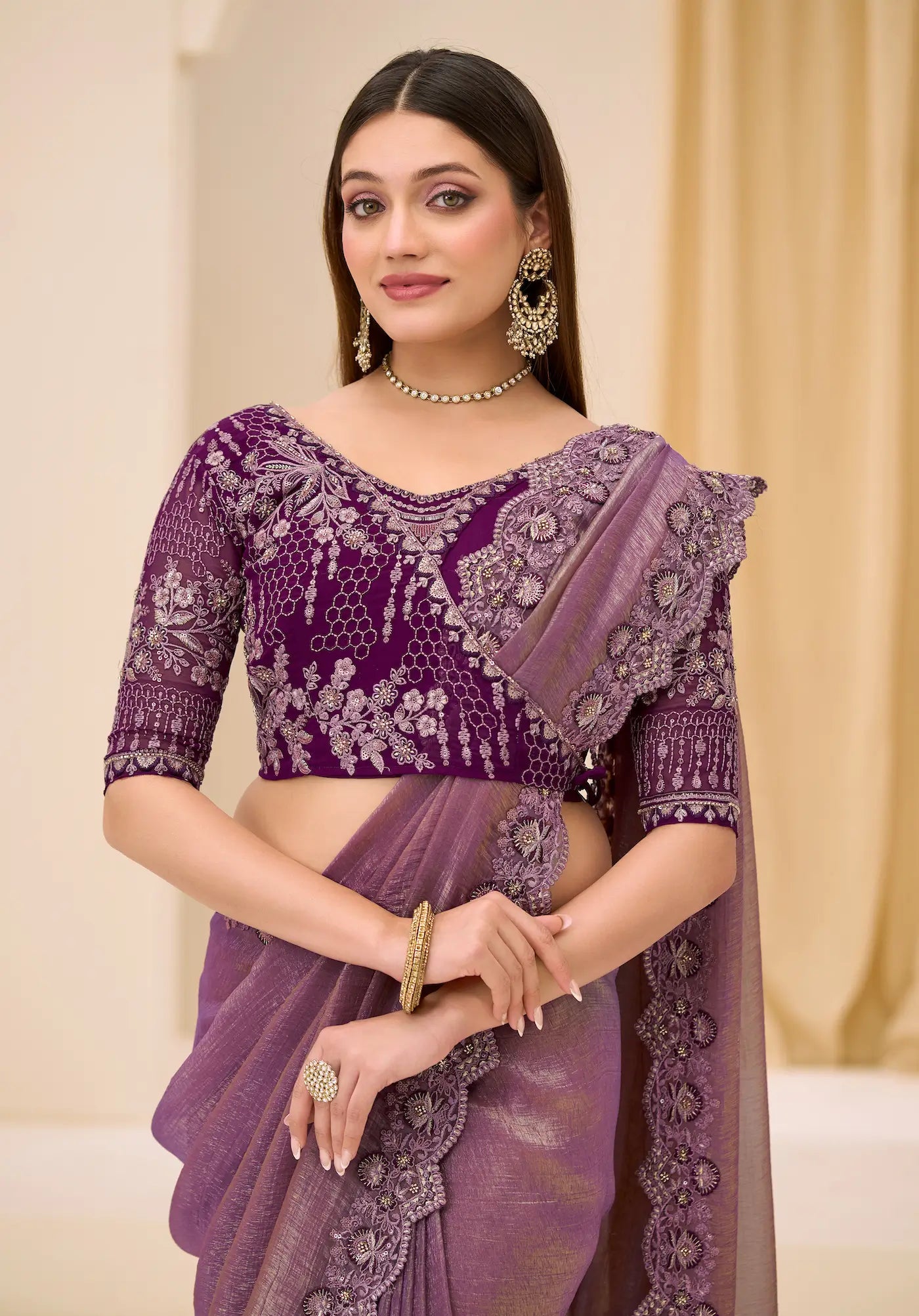 Twilight Mauve Georgette Party wear Saree